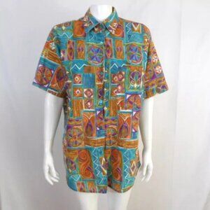 Vintage Mahudi Shirt Tribal Print Short Sleeve Button Up